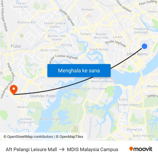 Aft Pelangi Leisure Mall to MDIS Malaysia Campus map