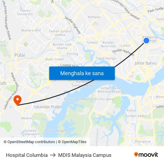 Tebrau Residences to MDIS Malaysia Campus map