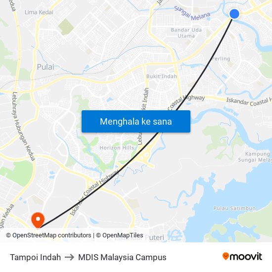 Tampoi Indah to MDIS Malaysia Campus map