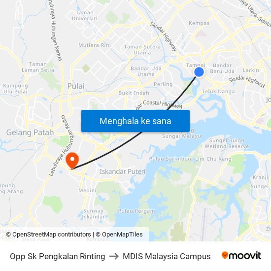 Plaza Angsana to MDIS Malaysia Campus map