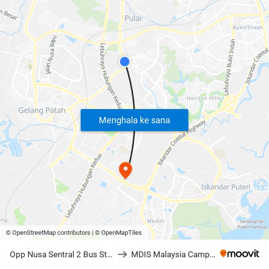 Opp Nusa Sentral 2 Bus Stop to MDIS Malaysia Campus map