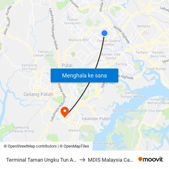 Terminal Taman Ungku Tun Aminah to MDIS Malaysia Campus map