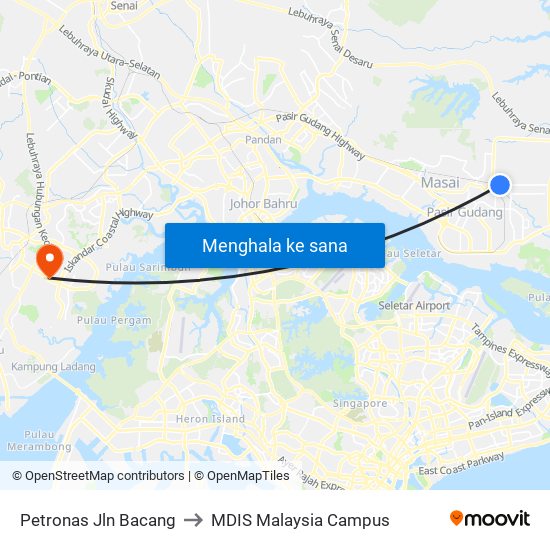 Petronas Kota Masai Bacang to MDIS Malaysia Campus map