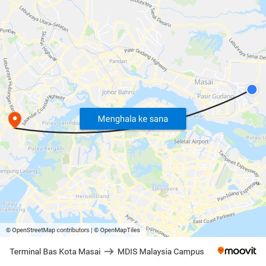 Terminal Bas Kota Masai to MDIS Malaysia Campus map