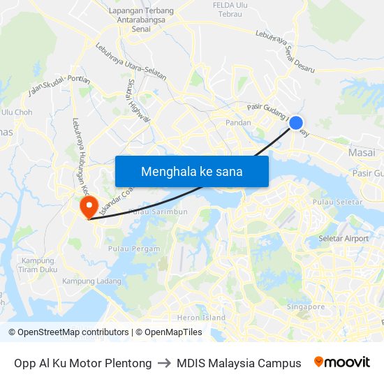 Opp Al Ku Motor Plentong to MDIS Malaysia Campus map