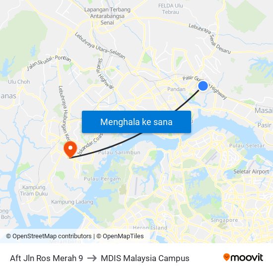 Aft Jln Ros Merah 9 to MDIS Malaysia Campus map