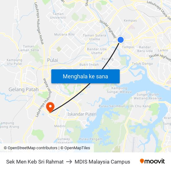 Sek Men Keb Sri Rahmat to MDIS Malaysia Campus map