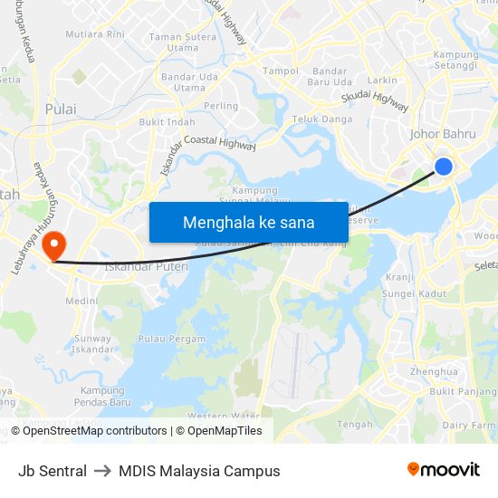 Jb Sentral to MDIS Malaysia Campus map
