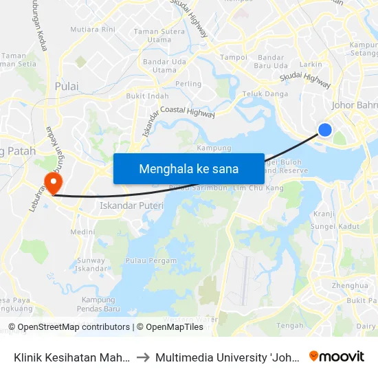 Klinik Kesihatan Mahmoodiah to Multimedia University 'Johor Campus' map