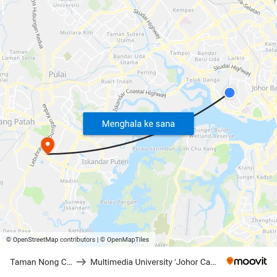 Taman Nong Chik to Multimedia University 'Johor Campus' map