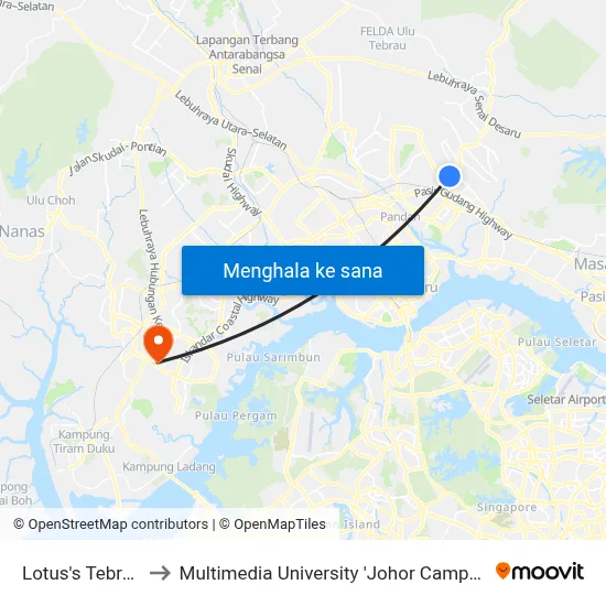 Lotus's Tebrau to Multimedia University 'Johor Campus' map