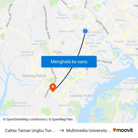 Caltex Taman Ungku Tun Aminah (0000433) to Multimedia University 'Johor Campus' map