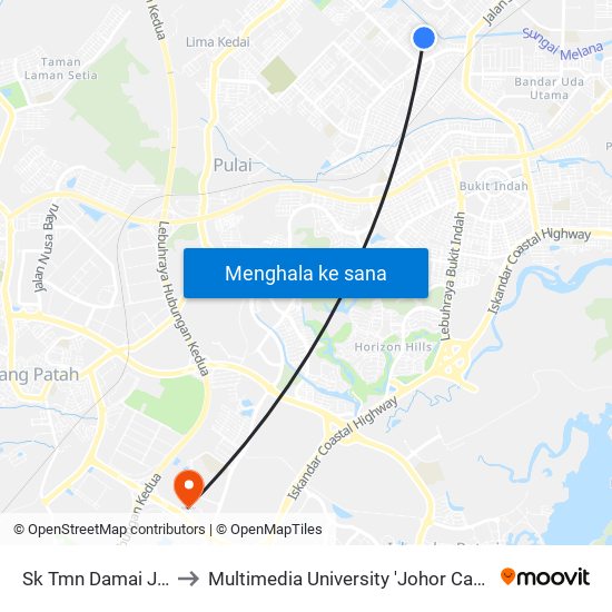 Sk Tmn Damai Jaya to Multimedia University 'Johor Campus' map