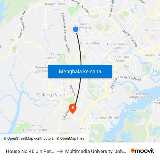 Jalan Penyiaran to Multimedia University 'Johor Campus' map