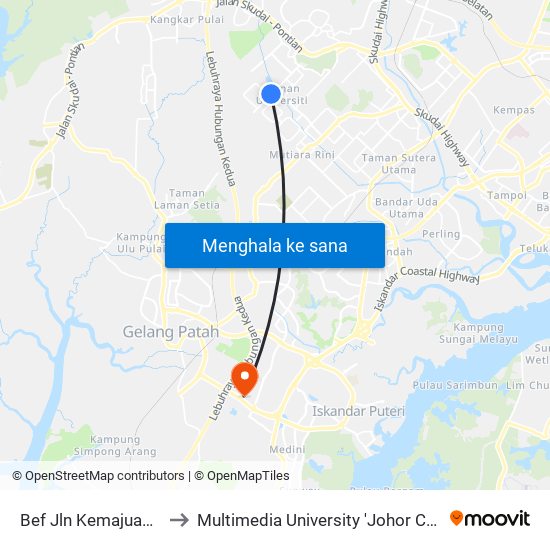 Kelab Sukan Dan Rekreasi Taman Universit to Multimedia University 'Johor Campus' map