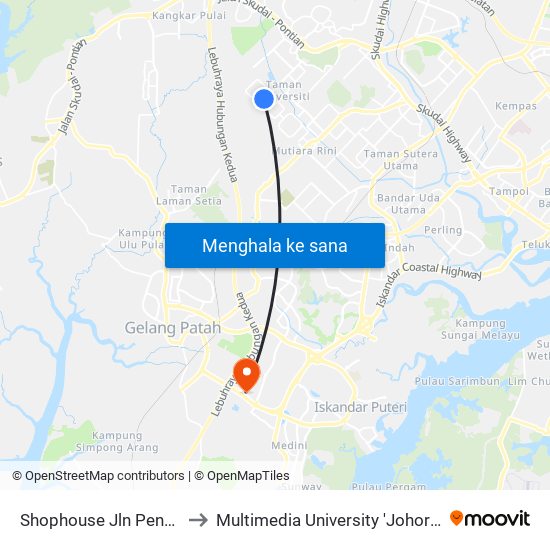Shophouse Jln Penyiaran 2 to Multimedia University 'Johor Campus' map