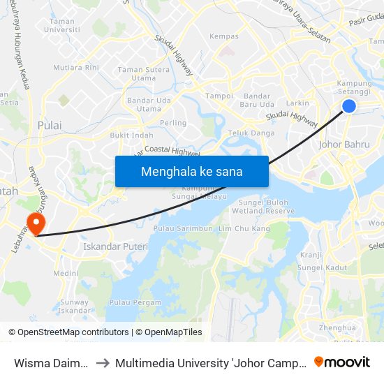 Taman Sentosa to Multimedia University 'Johor Campus' map