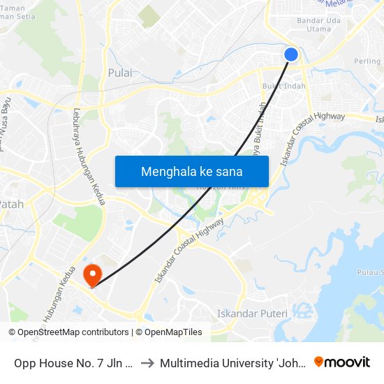 Simpang Jalan Indah 1/10 to Multimedia University 'Johor Campus' map