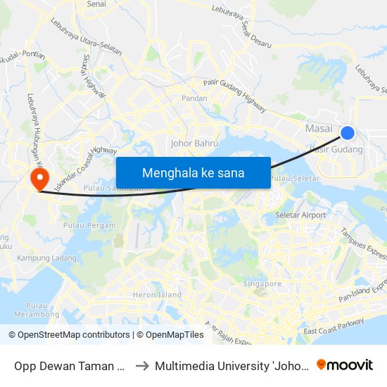 Opp Dewan Taman Cendana to Multimedia University 'Johor Campus' map