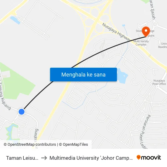 Taman Leisure to Multimedia University 'Johor Campus' map