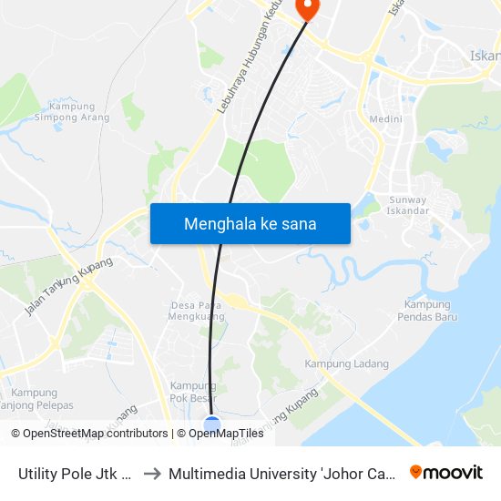 Utility Pole Jtk 395 to Multimedia University 'Johor Campus' map