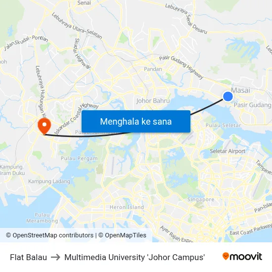 Flat Balau to Multimedia University 'Johor Campus' map