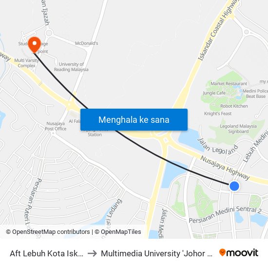 Aft Lebuh Kota Iskandar to Multimedia University 'Johor Campus' map