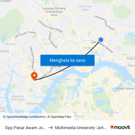 Opp Pasar Awam Johor Jaya to Multimedia University 'Johor Campus' map