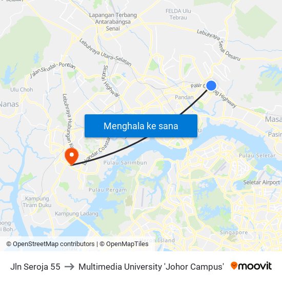 Jln Seroja 55 to Multimedia University 'Johor Campus' map