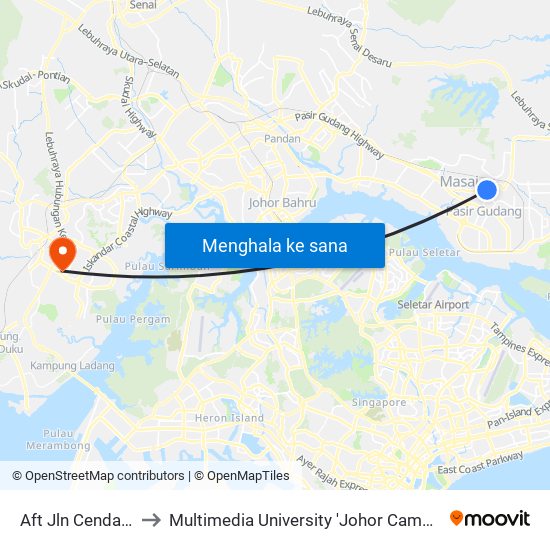 Aft Jln Cendana to Multimedia University 'Johor Campus' map