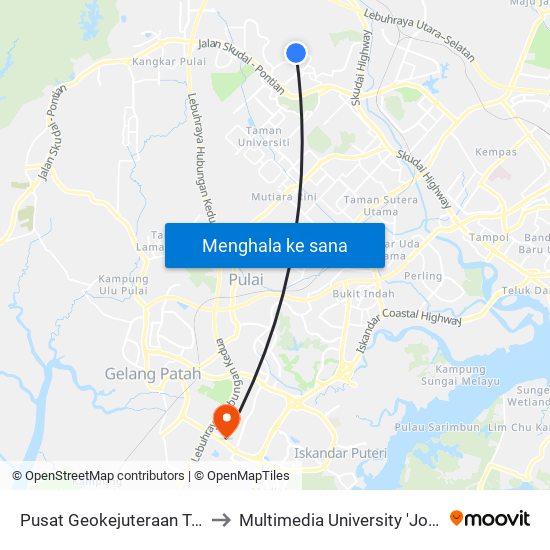 Pusat Geokejuteraan Tropika, Utm to Multimedia University 'Johor Campus' map