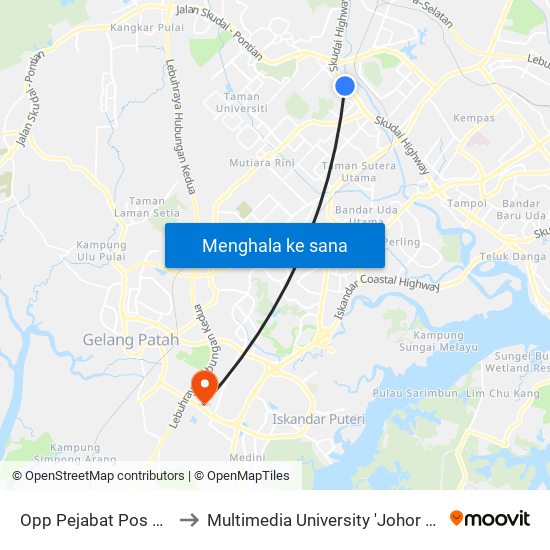 Opp Pejabat Pos Skudai to Multimedia University 'Johor Campus' map