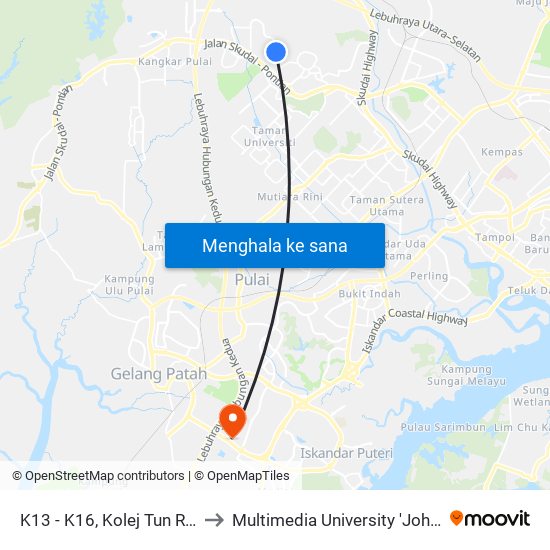 K13 - K16, Kolej Tun Razak, Utm to Multimedia University 'Johor Campus' map