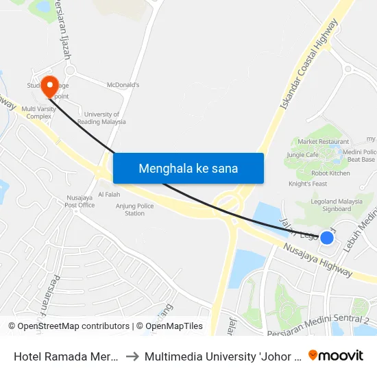 Hotel Ramada Meridin Jb to Multimedia University 'Johor Campus' map