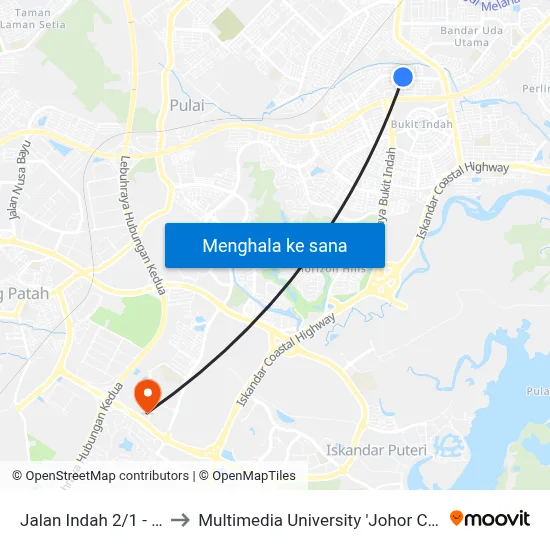 Jalan Indah 2/1 - 2/11 to Multimedia University 'Johor Campus' map