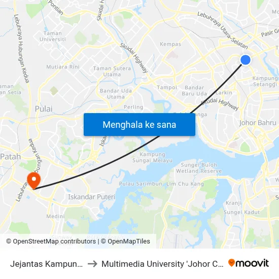 Jejantas Kampung Ubi to Multimedia University 'Johor Campus' map