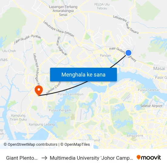 Giant Plentong to Multimedia University 'Johor Campus' map