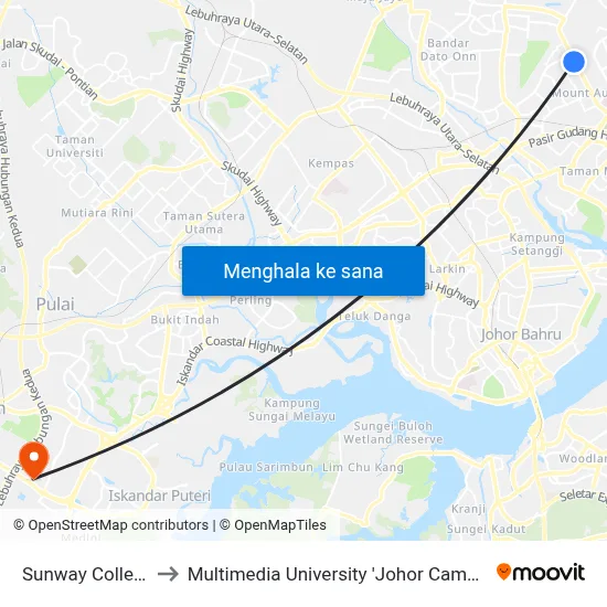 Sunway College to Multimedia University 'Johor Campus' map