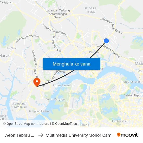 Aeon Tebrau City to Multimedia University 'Johor Campus' map
