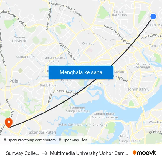Sunway College to Multimedia University 'Johor Campus' map