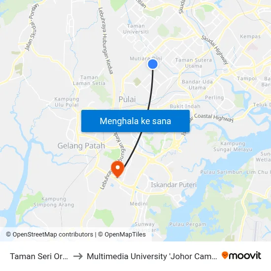 Taman Seri Orkid to Multimedia University 'Johor Campus' map