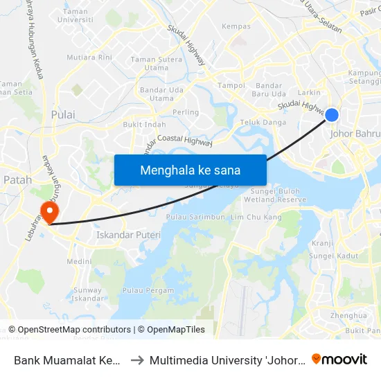 Bank Muamalat Kebun Teh to Multimedia University 'Johor Campus' map