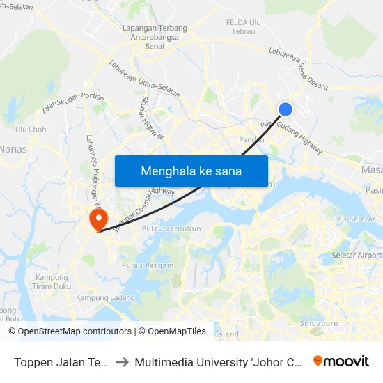 Toppen Jalan Tebrau to Multimedia University 'Johor Campus' map