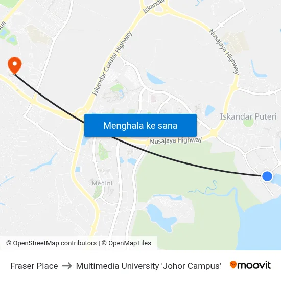 Fraser Place to Multimedia University 'Johor Campus' map