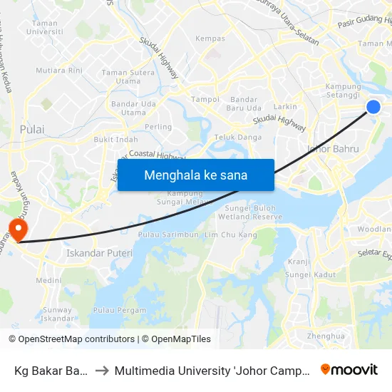 Kg Bakar Batu to Multimedia University 'Johor Campus' map