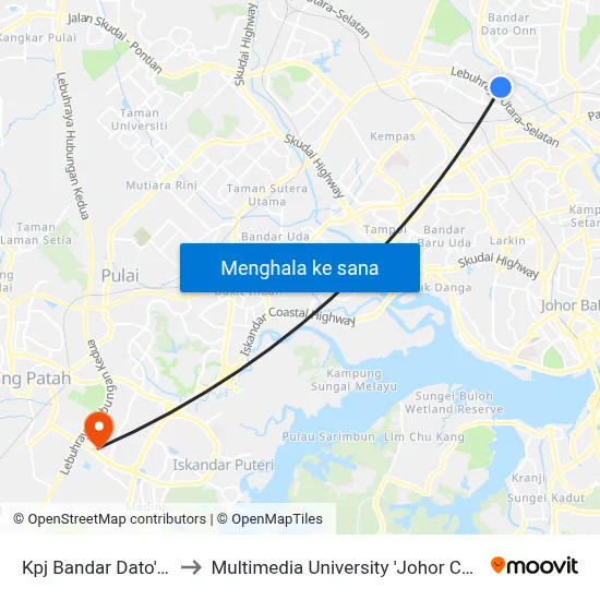 Kpj Bandar Dato' Onn to Multimedia University 'Johor Campus' map