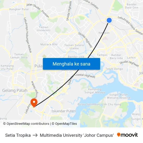 Setia Tropika to Multimedia University 'Johor Campus' map