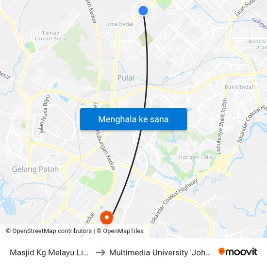 Masjid Kg Melayu Lima Kedai to Multimedia University 'Johor Campus' map