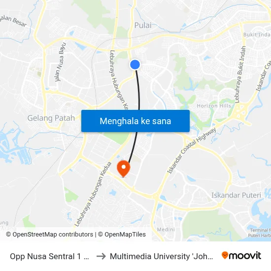 Opp Nusa Sentral 1 Bus Stop to Multimedia University 'Johor Campus' map