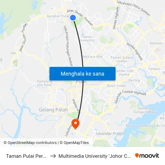 Taman Pulai Perdana to Multimedia University 'Johor Campus' map